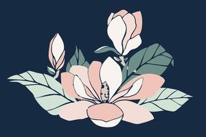magnolia flower silhouette, illustration in soft pastel color. isolated floral element. flower bud of different shapes for wedding design, prints, templates, greeting cards, invitations. vector