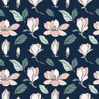 seamless pattern with magnolia flower silhouette in soft pastel color on blue background. flower bud of different shapes for wedding design, prints, templates, greeting cards, invitations. vector
