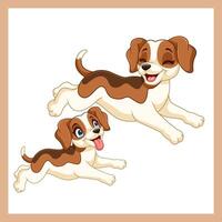 cartoon beagle dog running together with his child vector