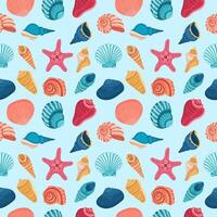 Bright multicolored seamless pattern with seashells on a blue background vector