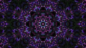 Fractal mandala with futuristic lines, pulsing geometric symbols and glow neon light. Abstract psychedelic kaleidoscope made of pink and blue hypnotic patterns on a dark background. VJ loop , 4K 60fps video