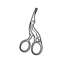 Scissors for Embroidery shaped like a stork. Hand drawn illustration of Shears in doodle style, isolated on white background. Perfect in Craft projects, Sewing and Hobby blogs. Ideal for vector