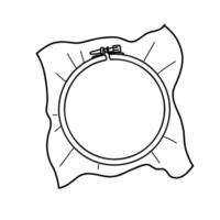 Embroidery Hoop with Canvas illustration on a white background. Hand drawn outline Doodle Icon. Perfect for Manual stitching and Needlework Crafting and Sewing Hobby projects. Frame for web vector