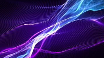 Loopable background with shiny purple blue waves made of ethereal strings smoothly floating with bright glow effect. Elegant vj loop animation of abstract neon plasma stream in digital space. 4K 60fps video