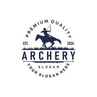 Archer logo silhouette warrior archery simple design bow and arrow template illustration vector