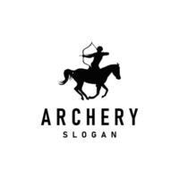 Archer logo silhouette warrior archery simple design bow and arrow template illustration vector