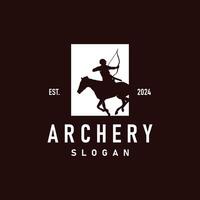 Archer logo silhouette warrior archery simple design bow and arrow template illustration vector