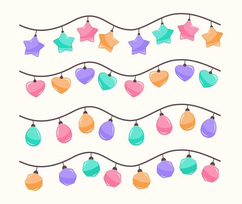 Set of Colorful Festival String Lights for Design Element Decoration Concept Clip Art