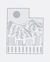 The Salt lake city the mountain and building view in Utah map shape design art for t shirt badge patch sticker illustration vector