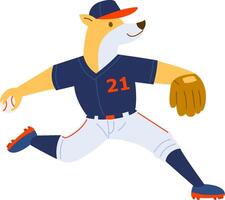 Animal playing Baseball Cartoon Icon Illustration. Animal Sport Icon Concept Isolated. Flat Cartoon Style vector