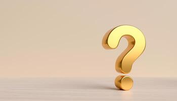Question mark gold on yellow background. concepts of business support, questions, doubts, and causes with copy space. photo
