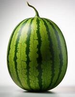 photo of juicy ripe whole watermelon isolated on a white background.