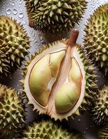 fruit concept. Fresh a pile of durian against a white background photo