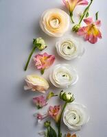 Creative flower concept background or wallpaper. Flower decoration. Flower arrangements. copy space . flat lay. photo
