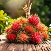 Sweet Pile of fresh red Rambutan photo