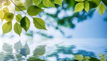 green leaves reflecting in the water photo