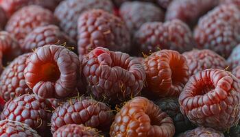 Close-up of ripe raspberries pattern texture background. photo
