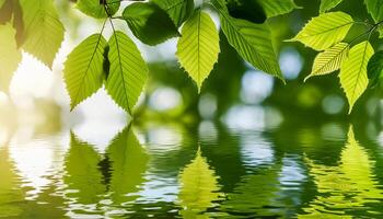 green leaves reflecting in the water photo