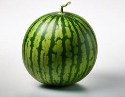 photo of juicy ripe whole watermelon isolated on a white background.