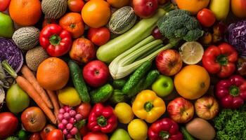 High quality photo fresh fruits and vegetables. Pattern texture background.