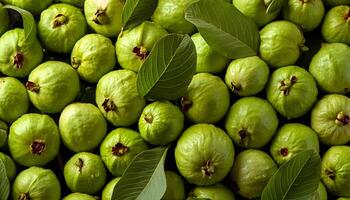 a pile of close-up guava fruit fresh, organic. photo