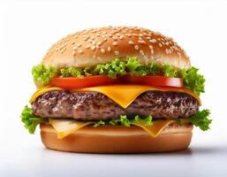 Juicy Single Hamburger isolated on white background photo