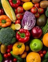 High quality photo fresh fruits and vegetables. Pattern texture background.