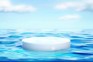 white round podium floating on blue water surface photo