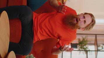 Bearded man asking why, what reason of failure, demonstrating disbelief irritation by troubles video