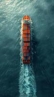 Aerial View of Container Ship in the Ocean photo