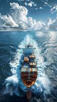 Container Ship Crossing Ocean With Clouds photo