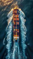 Aerial View of Container Ship in the Ocean photo