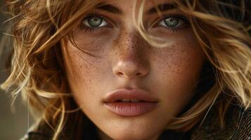 Close-Up of Woman With Freckles on Face photo