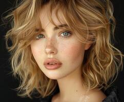 Blonde Woman With Freckles Posing for Camera photo