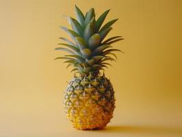 Ripe Pineapple Isolated on Yellow Background photo