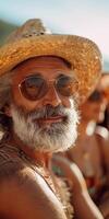 Man in Straw Hat With Beard and Sunglasses photo