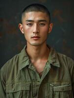 Young Asian Man in Military Jacket photo