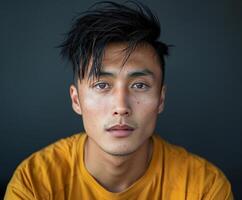 Young Asian Man in Yellow Shirt photo