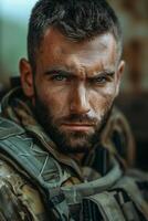Bearded Man in Camouflage Outfit photo