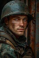 Soldier in Military Uniform Looking at Camera photo