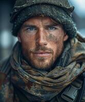 Man With Beard Wearing Hat and Scarf photo