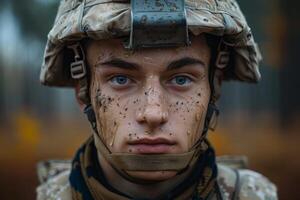 Close Up of Person Wearing Helmet photo