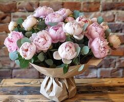 A Bouquet of Pink Peonies in a Vase photo