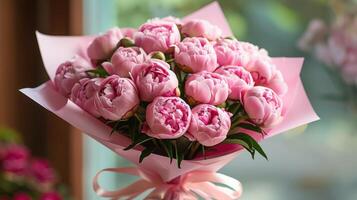 Bouquet of Pink Peonies in a Vase photo