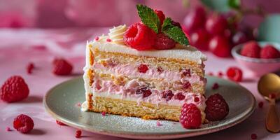 Close Up of Delectable Cake Slice on Plate photo