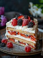 Delicious Cake With Berries on Plate photo