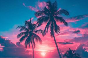 Silhouette Palm Trees at Sunset photo