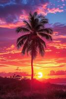 Palm Tree Silhouetted Against Setting Sun photo