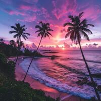 Stunning Sunset Over Ocean With Palm Trees photo