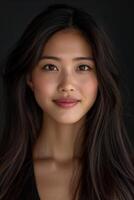Smiling Japanese Woman With Long Dark Hair photo